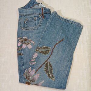 Z Cavaricci Women’s Beaded Floral Capri Ankle Jean Size 8 Vintage Y2K